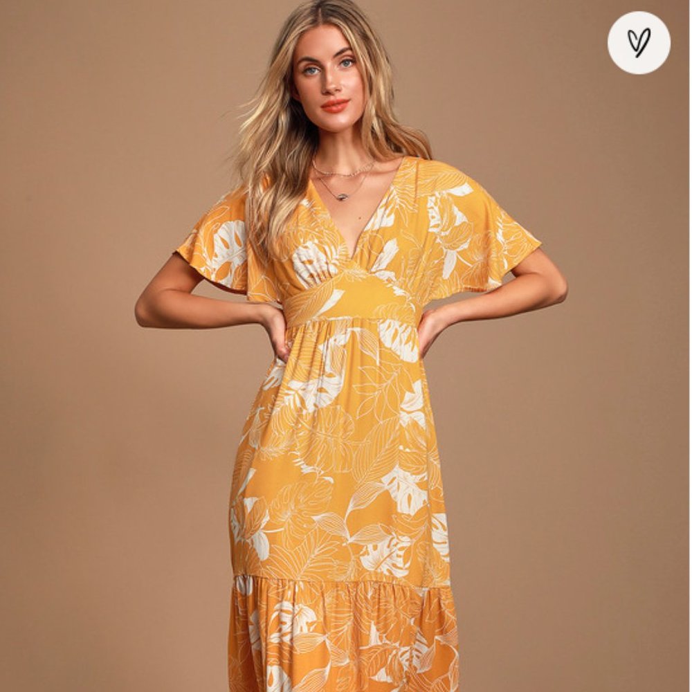 Lulu’s Savanna Golden Yellow Floral Print Maxi Dress - Gem